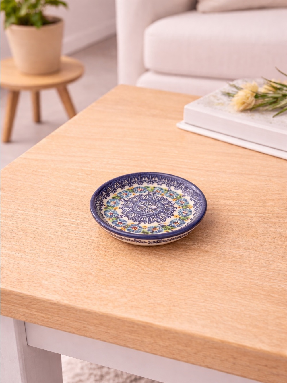 ceramika artystyczna plate Blue floral Ceramic plate Handmade Pottery Polish